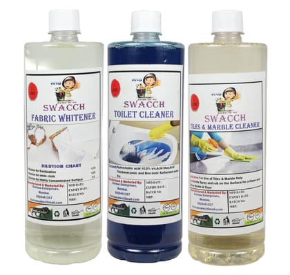 Swacch Fabric Whitener, Toilet Cleaner and Tiles & Marble Cleaner Combo (1 Litre) (Pack of 3)