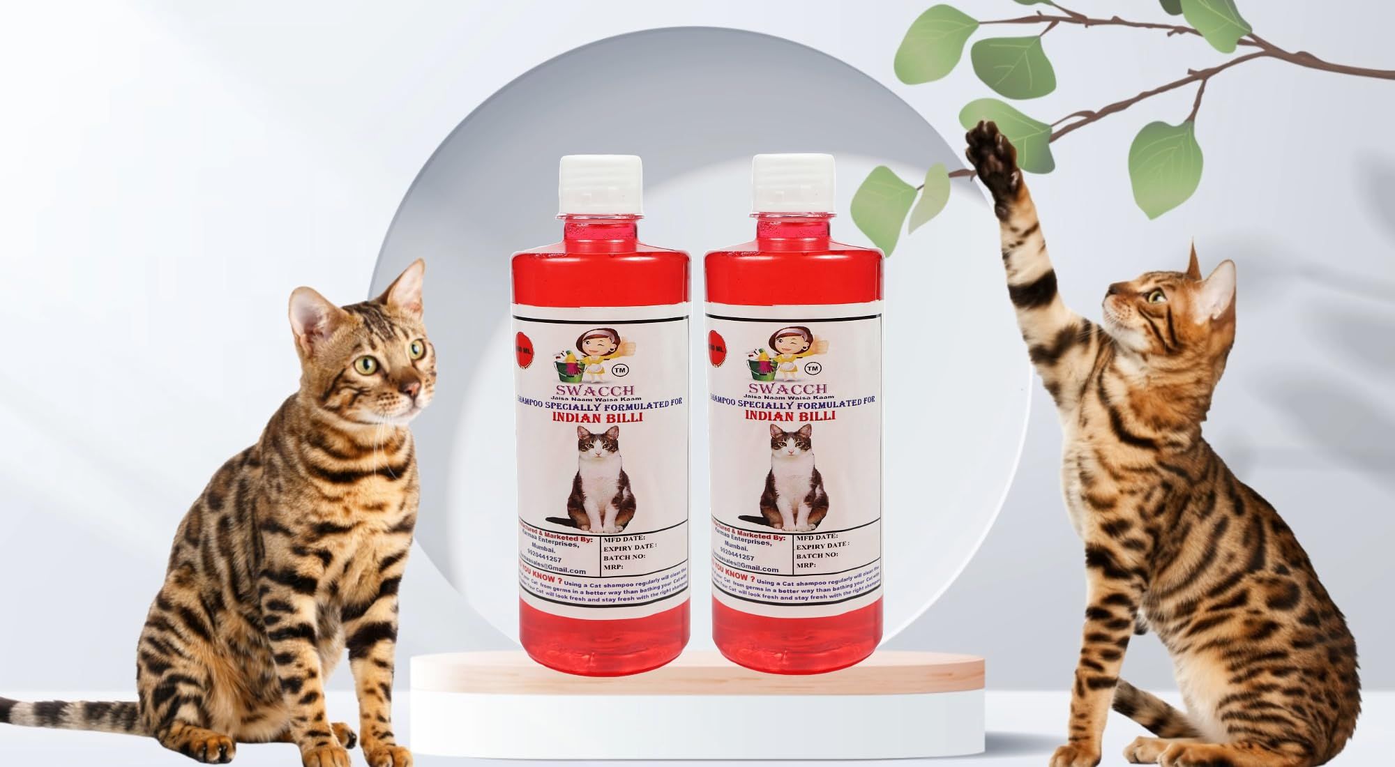 SWACCH Shampoo Specially FORMULATED for Indian Billi (500ML) (Pack of 2) Strawberry