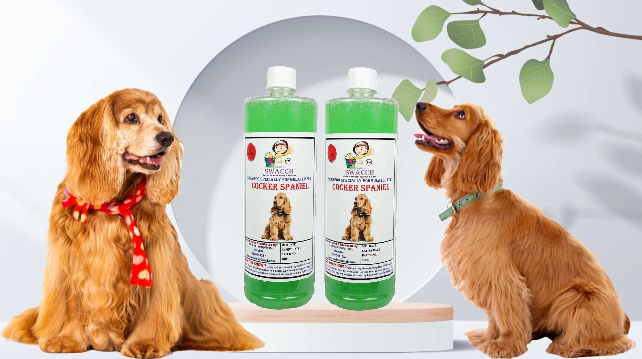 SWACCH Shampoo Specially FORMULATED for Cocker Spaniel (1 Litre) (Pack of 2) NEEM ALOVERA