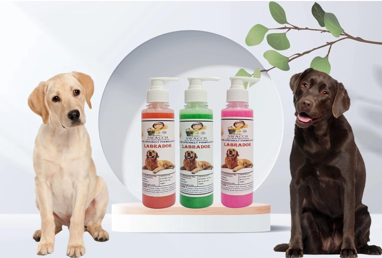 SWACCH Premium Shampoo for Labrador (200ML) (Combo Pack of 3) Strawberry, NEEM ALOVERA & Rose