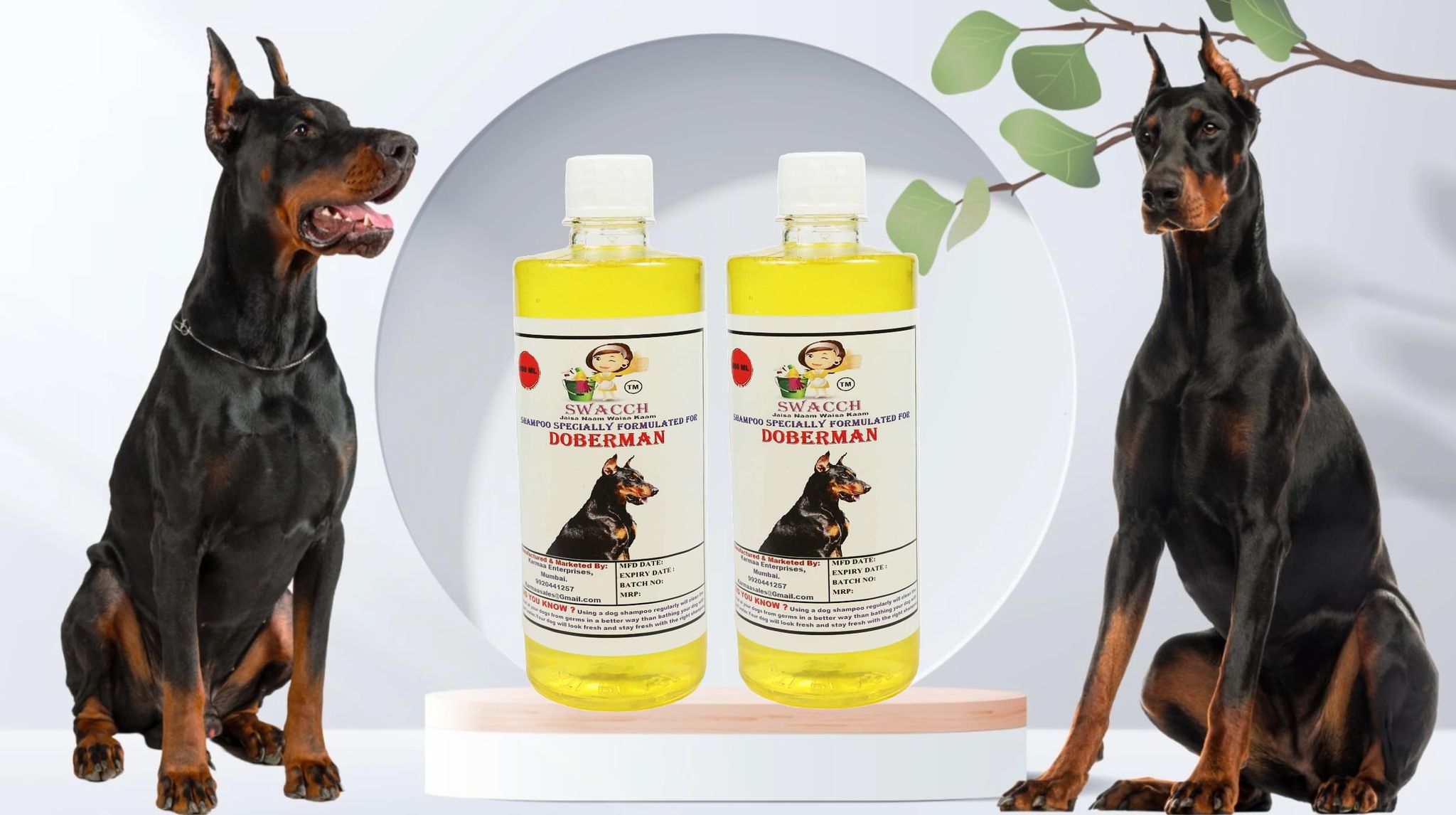 SWACCH Shampoo Specially FORMULATED for Doberman (500ML) (Pack of 2) Lemon