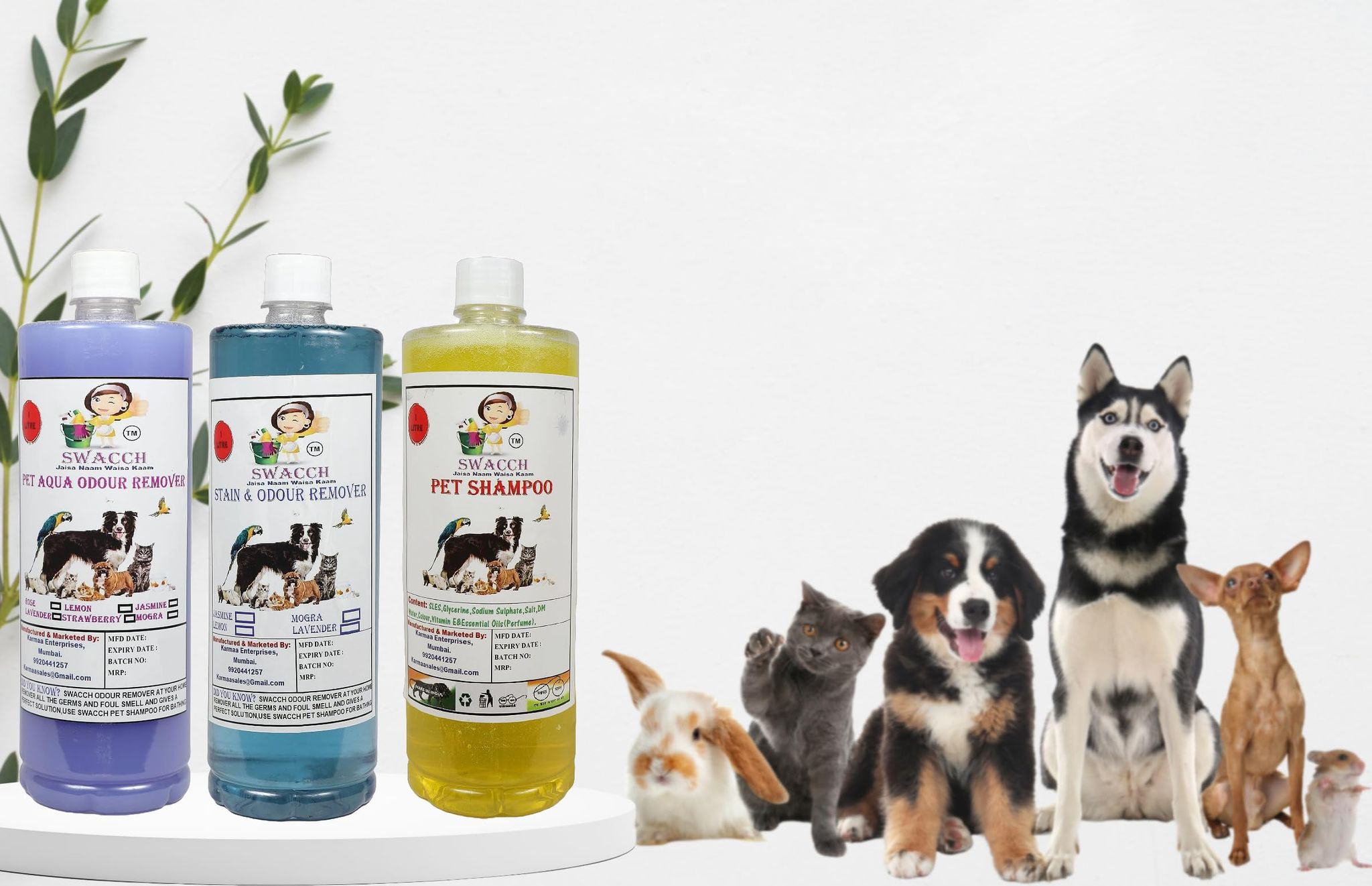 Swacch Shampoo (Lemon) + Deodorizer (Lavender) + Stain Remover (Lavender) 1 Litre Each