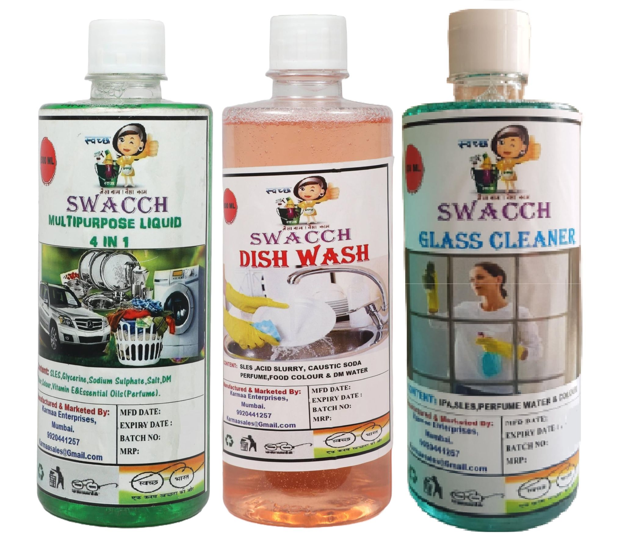 Home Care Combo Multipurpose Liquid Mogra, Dish Wash Haldi Chandan & Glass Cleaner 500ml (Pack of 3)