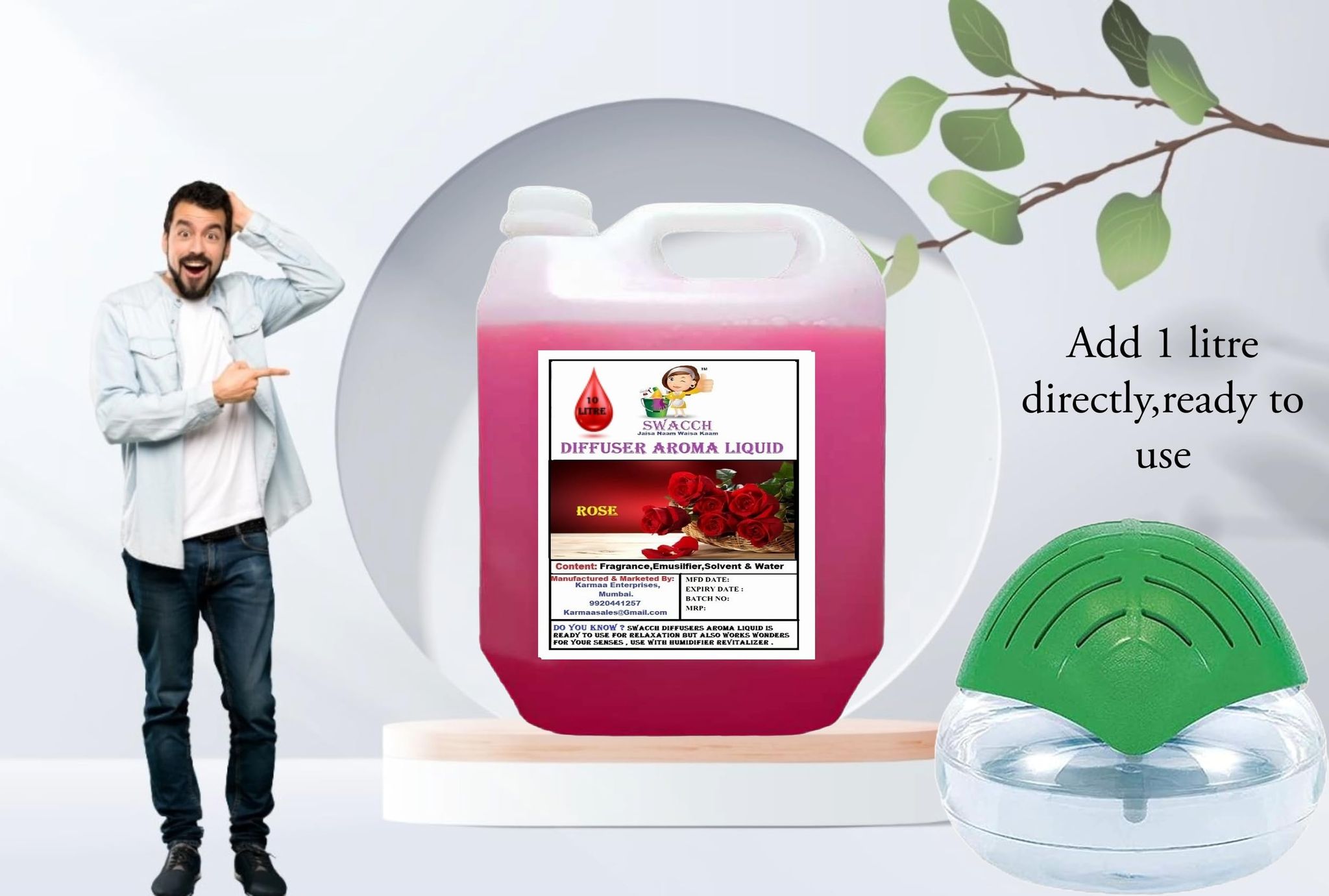 Swacch Diffuser Aroma Liquid (10 Litre) Rose