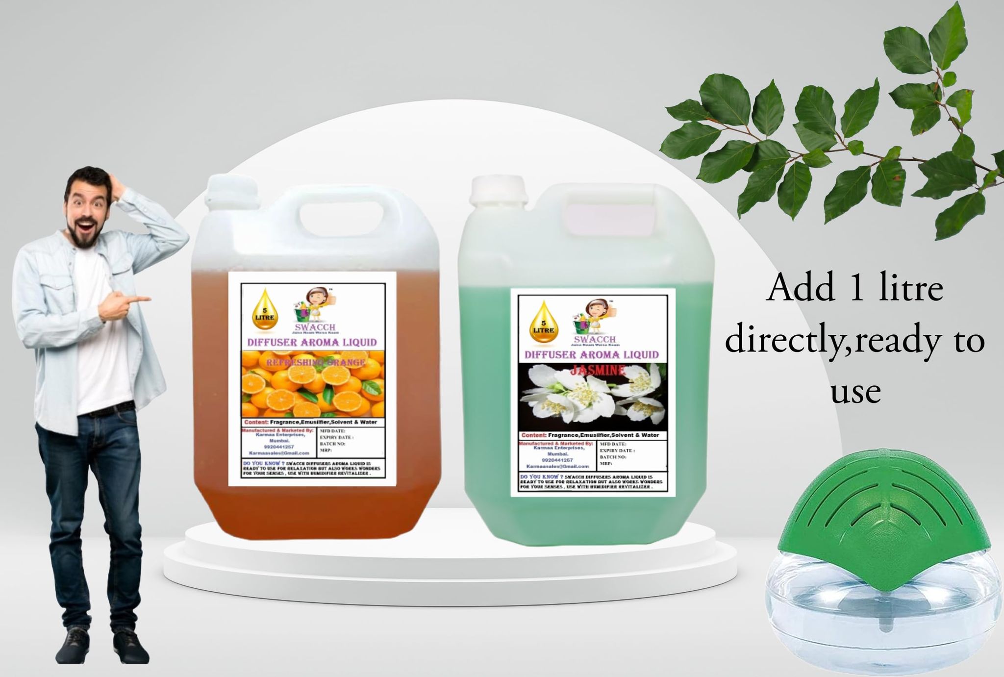 Swacch Diffuser Aroma Liquid (5 Litre) (pack of 2) Orange & Jasmine