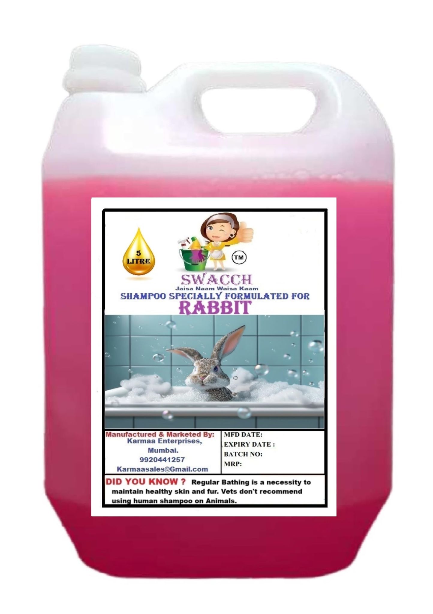 Swacch Shampoo Specially Formulated for Rabbit (5 Litre) Rose