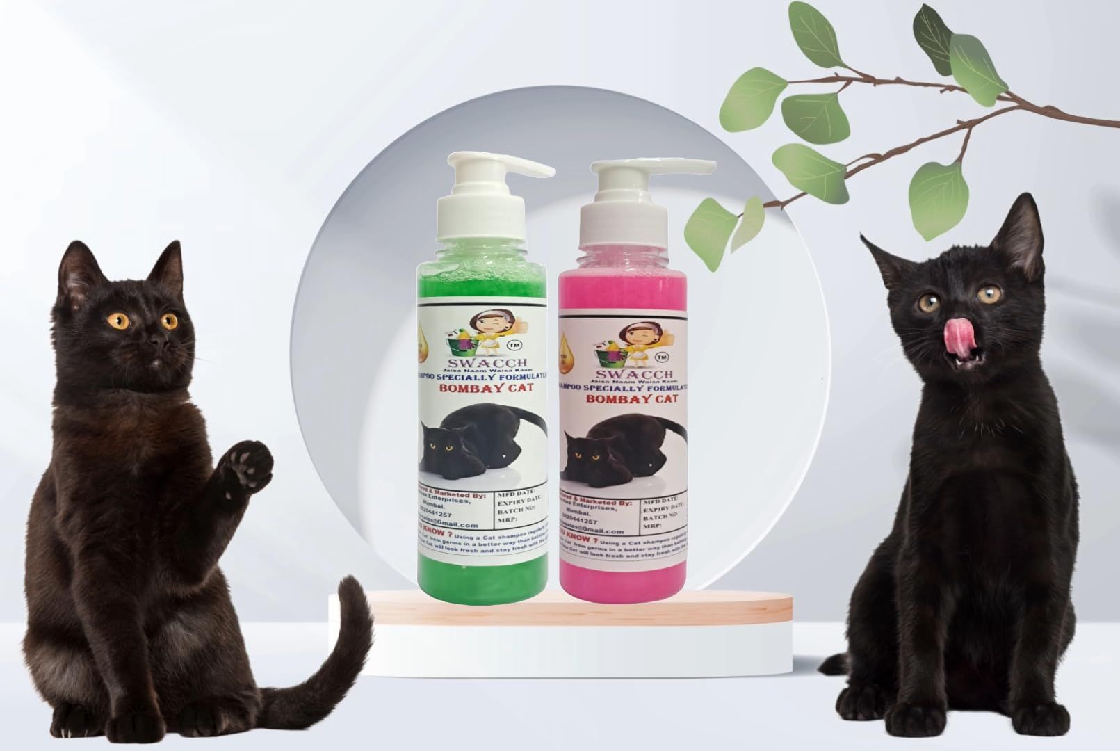 SWACCH Premium Shampoo for Bombay CAT (200ML) (Combo Pack of 2) NEEM ALOVERA & Rose