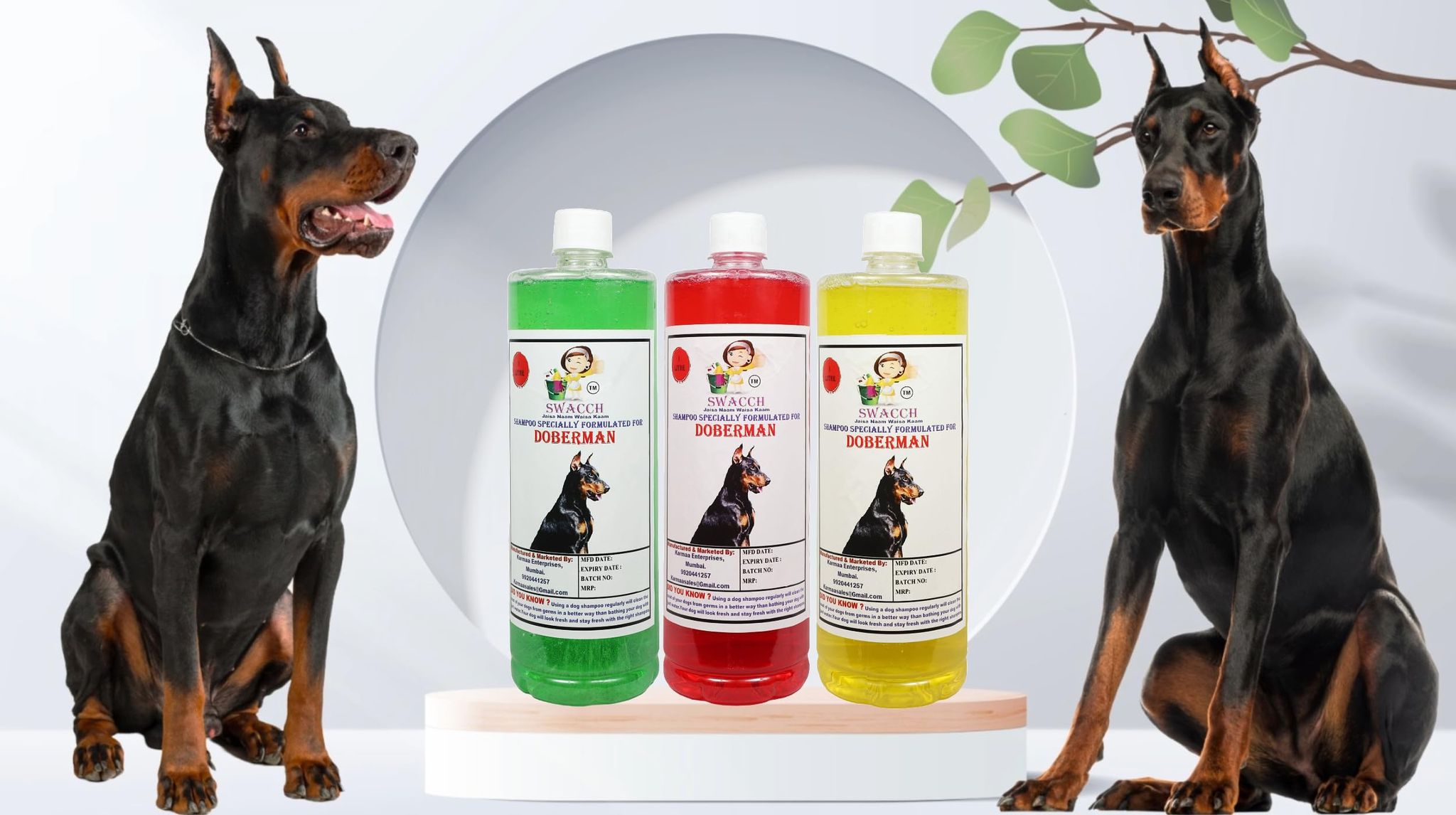 SWACCH Shampoo Specially FORMULATED for Doberman (1LITRE) (Pack of 3) Jasmine, Lemon, NEEM ALOVERA,