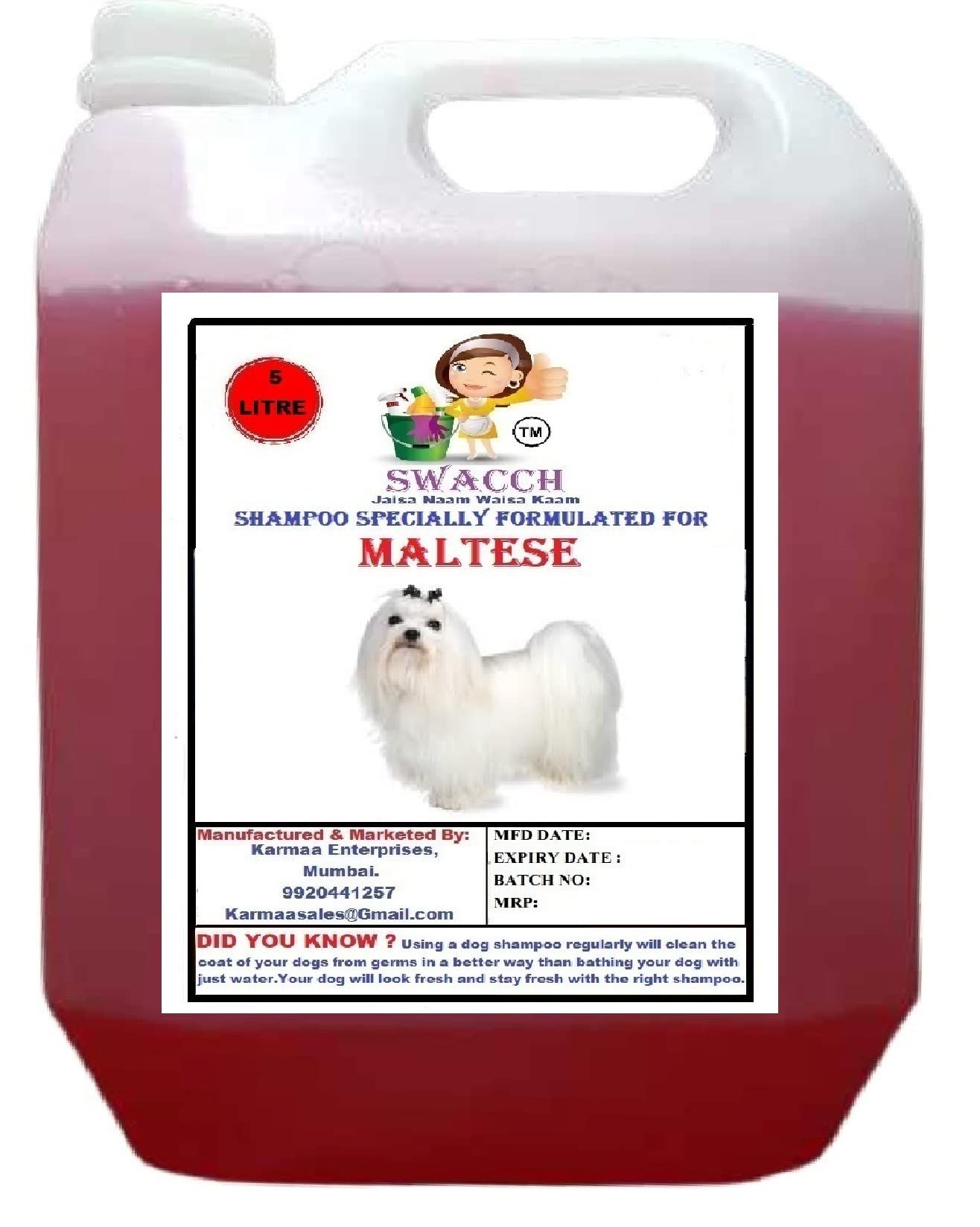 SWACCH Shampoo Specially FORMULATED for Jasmine ( Maltese 5 Litre)