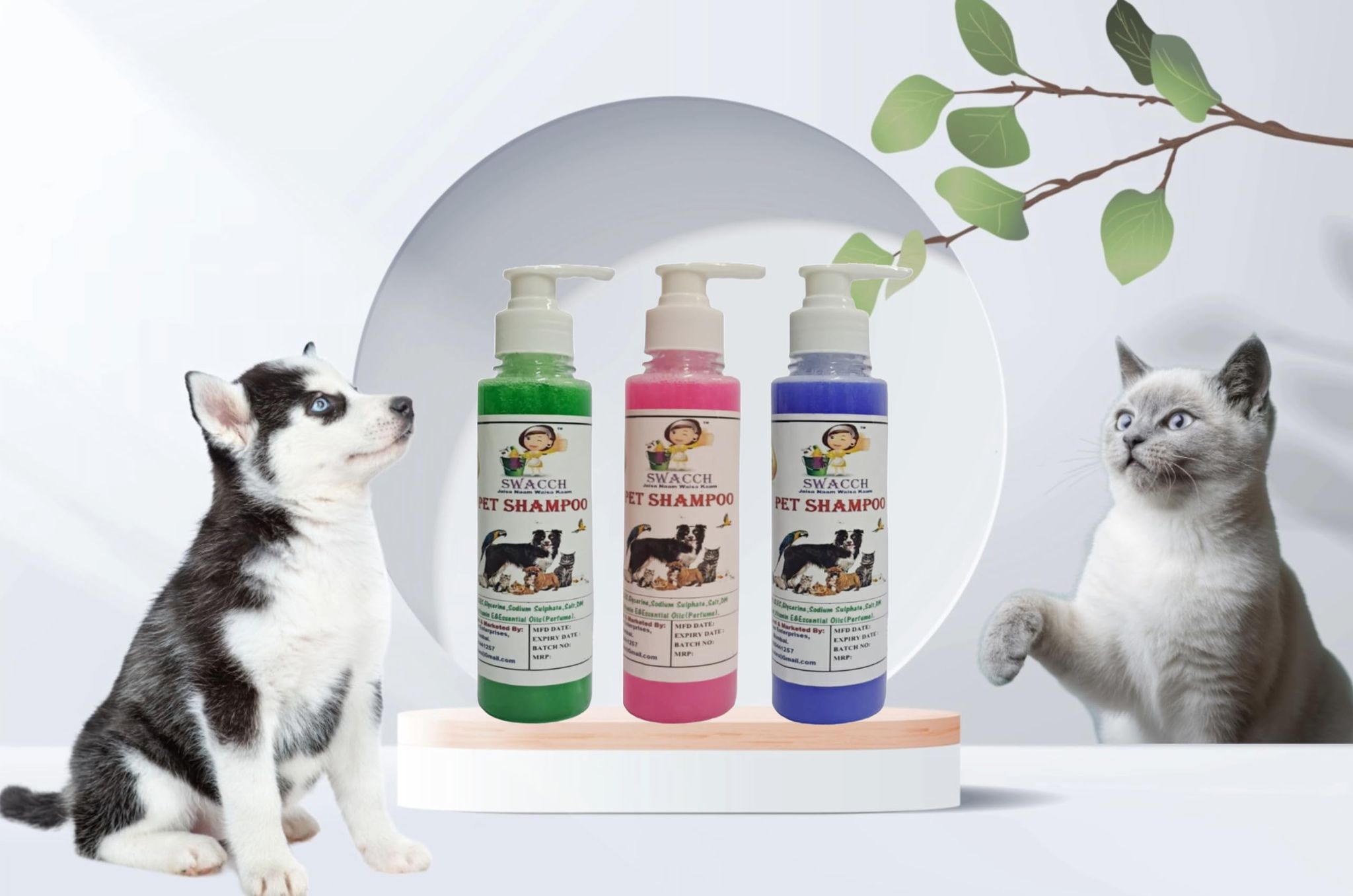 SWACCH Premium Shampoo for PET Shampoo (200ML) (Combo Pack of 3) NEEM ALOVERA, Lavender & Rose
