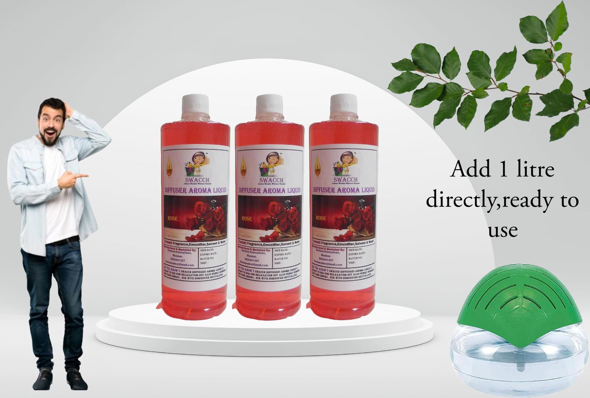 Swacch Diffuser Aroma Liquid (1 Litre) (Pack of 3)
