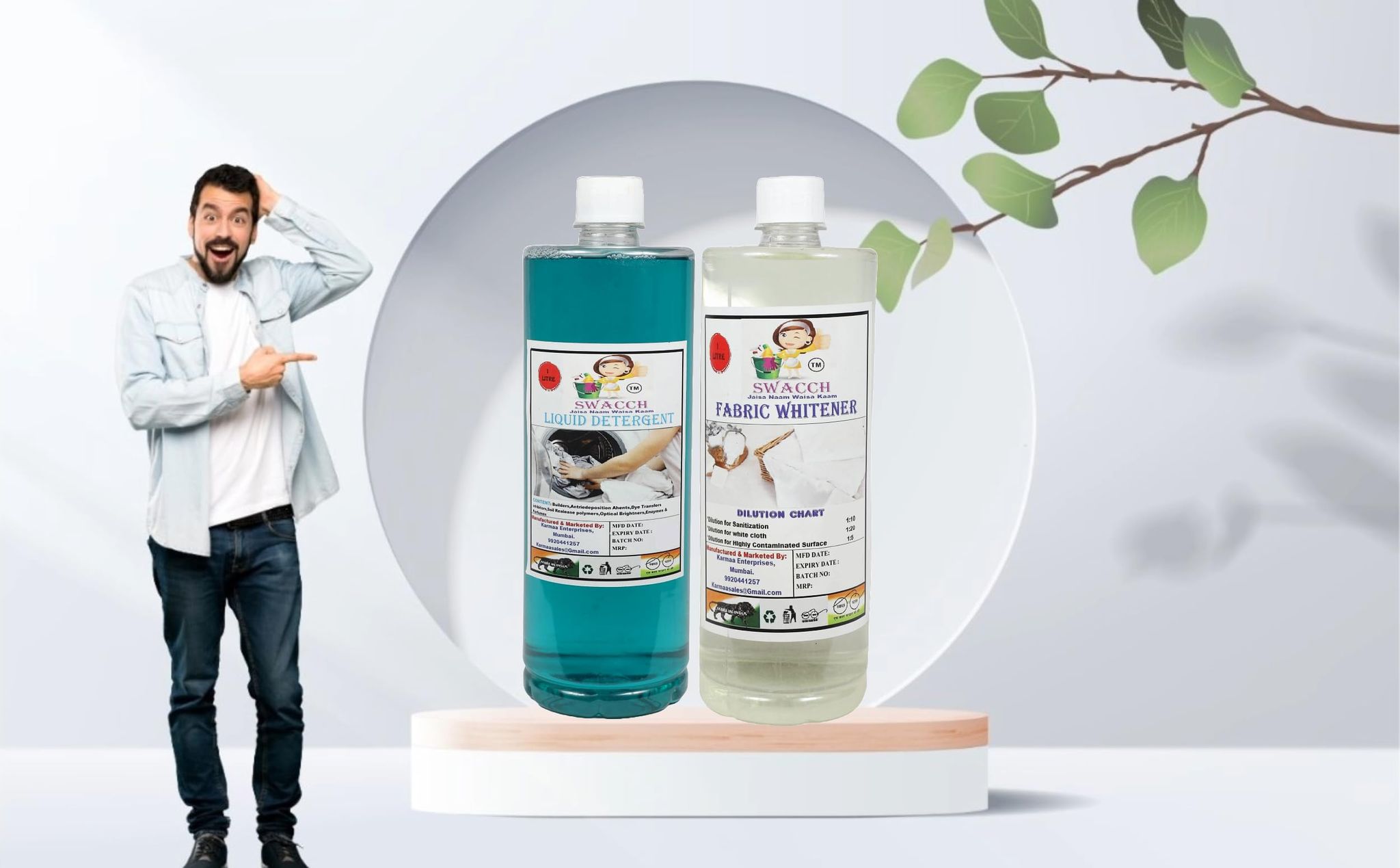 Home Care Combo Liquid Detergent & Fabric Whitener 1 Litre (Pack of 2)