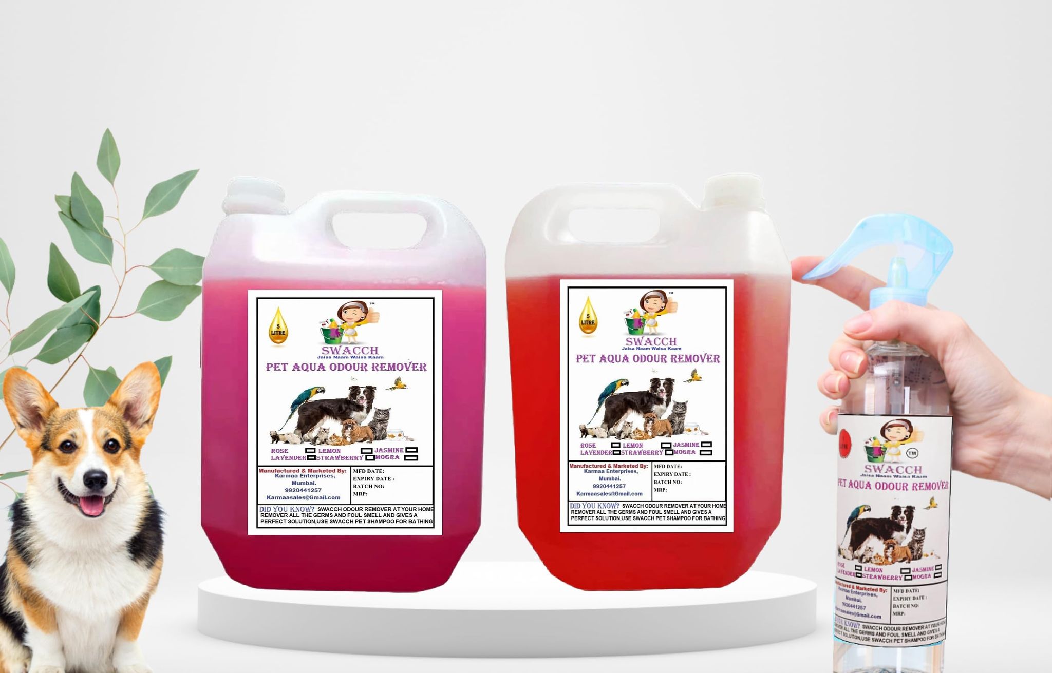 Swacch PET Aqua Odour Remover (5 Litre) (Pack of 2) Rose & Strawberry
