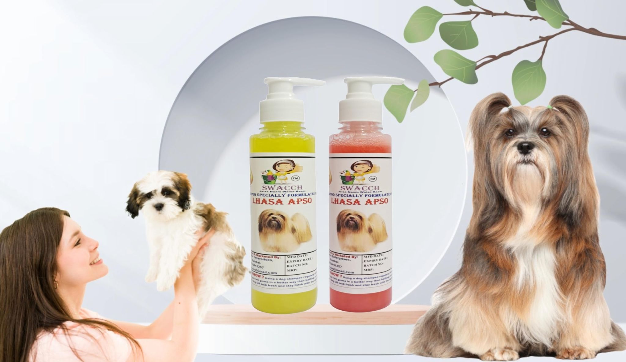 SWACCH Premium Shampoo for Lhasa APSO (200ML) (Pack of 2) Lemon & Strawberry