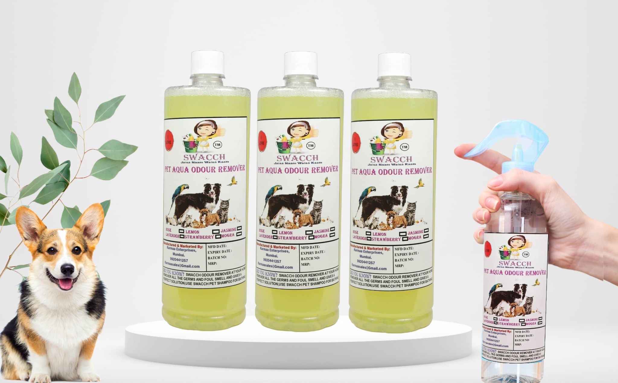 Swacch PET Aqua Odour Remover (1 Litre) (Combo Pack of 3) Lemon