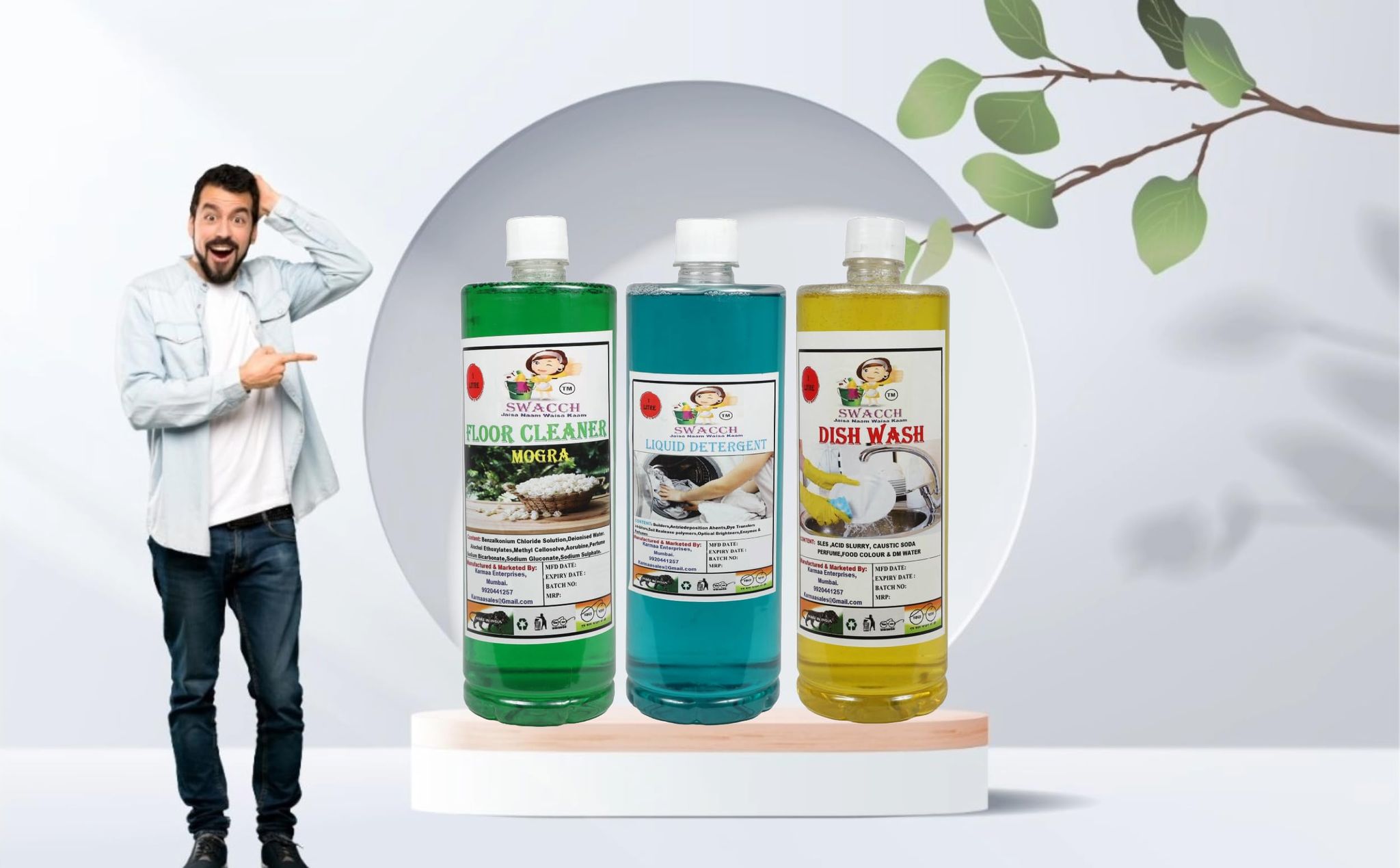 Home Care Combo Floor Cleaner Mogra, Liquid Detergent, Dish Wash Lemon (1 Litre) (Pack of 3)