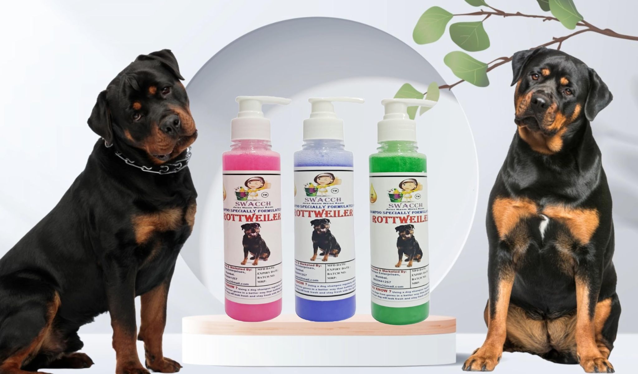 SWACCH Premium Shampoo for Rottweiler(200ML) (Combo Pack of 3) Rose, Lavender & NEEM ALOVERA