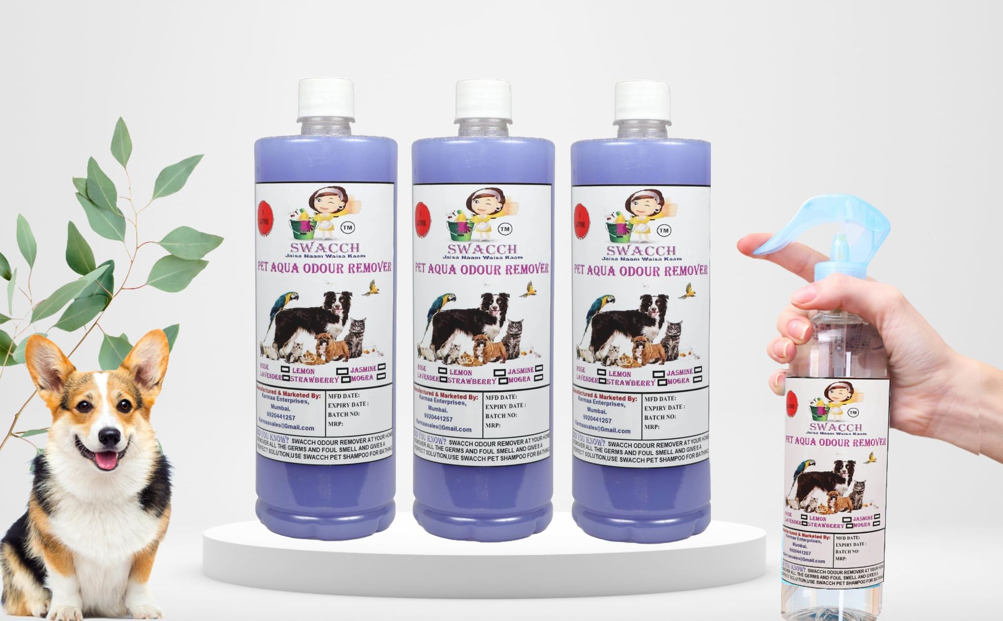 Swacch PET Aqua Odour Remover (1 Litre) (Combo Pack of 3) Lavender