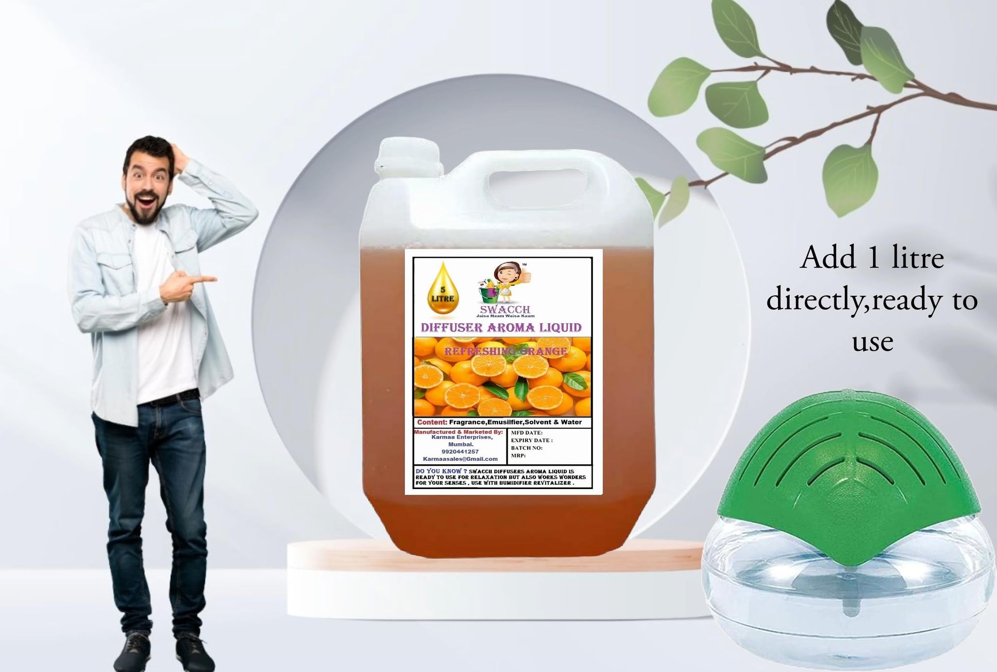 Swacch Diffuser Aroma Liquid (Ready to use) (5 Litre) Orange