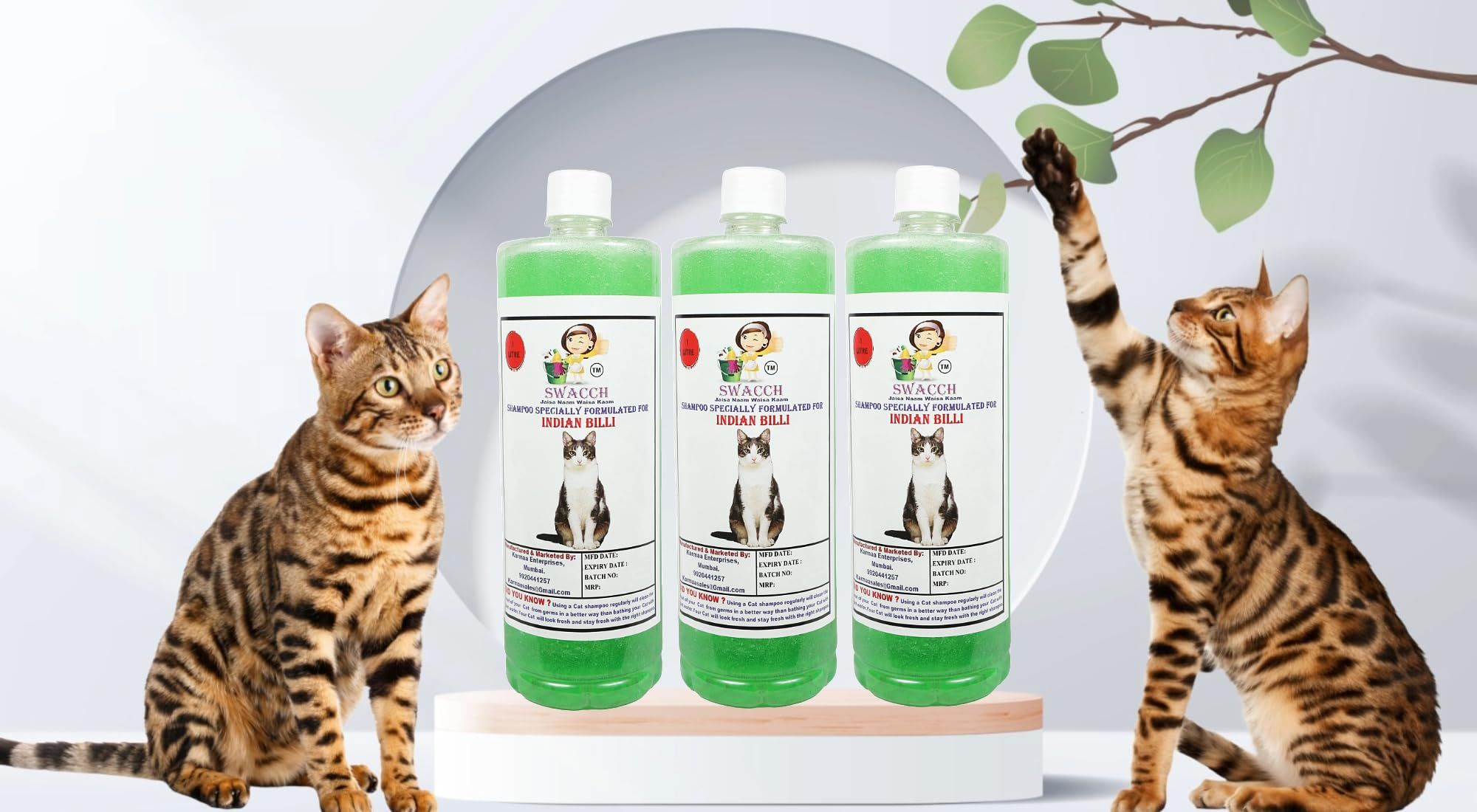 SWACCH Shampoo Specially FORMULATED for Indian Billi (1 Litre) (Pack of 3) NEEM ALOVERA