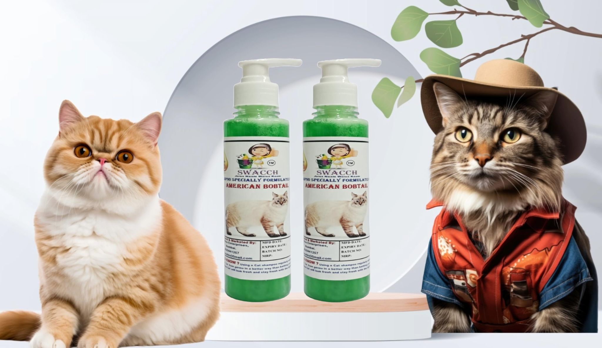 SWACCH Premium Shampoo for American Bobtail (200ML) (Pack of 2) NEEM ALOVERA