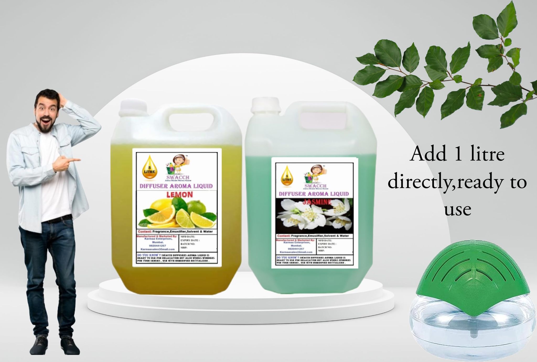 Swacch Diffuser Aroma Liquid (5 Litre) (pack of 2) Lemon & Jasmine