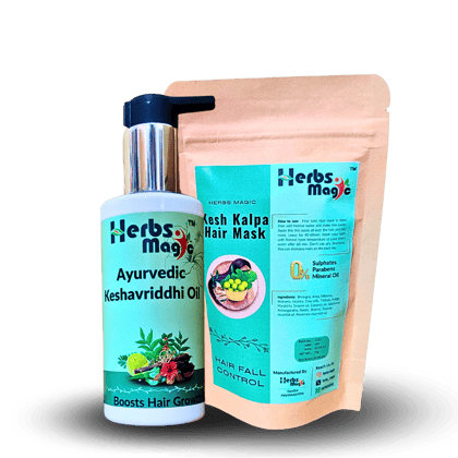 Herbs Magic Ayurvedic Keshavriddhi Hair Oil, 100ml & Hair Mask, 70gm duo For Men & Women, Helps In Hair Growth & Thickness, For All Hair Types, No Paraffin, Mineral Oil, Preservatives & Chemicals, 150ml