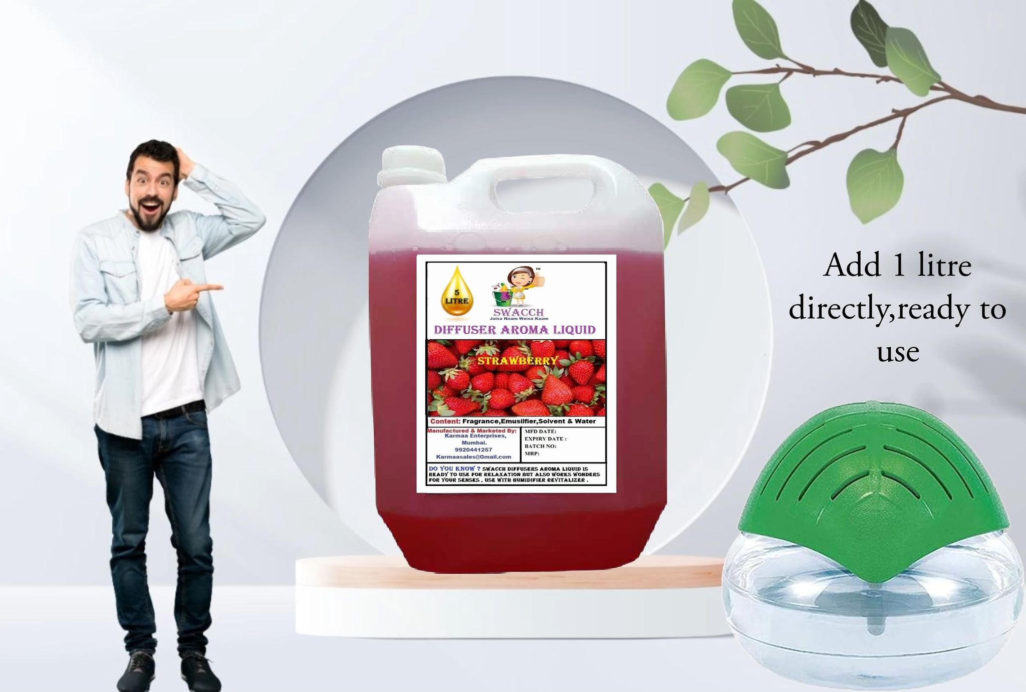 Swacch Diffuser Aroma Liquid Strawberry (Ready to use) 5 Litre