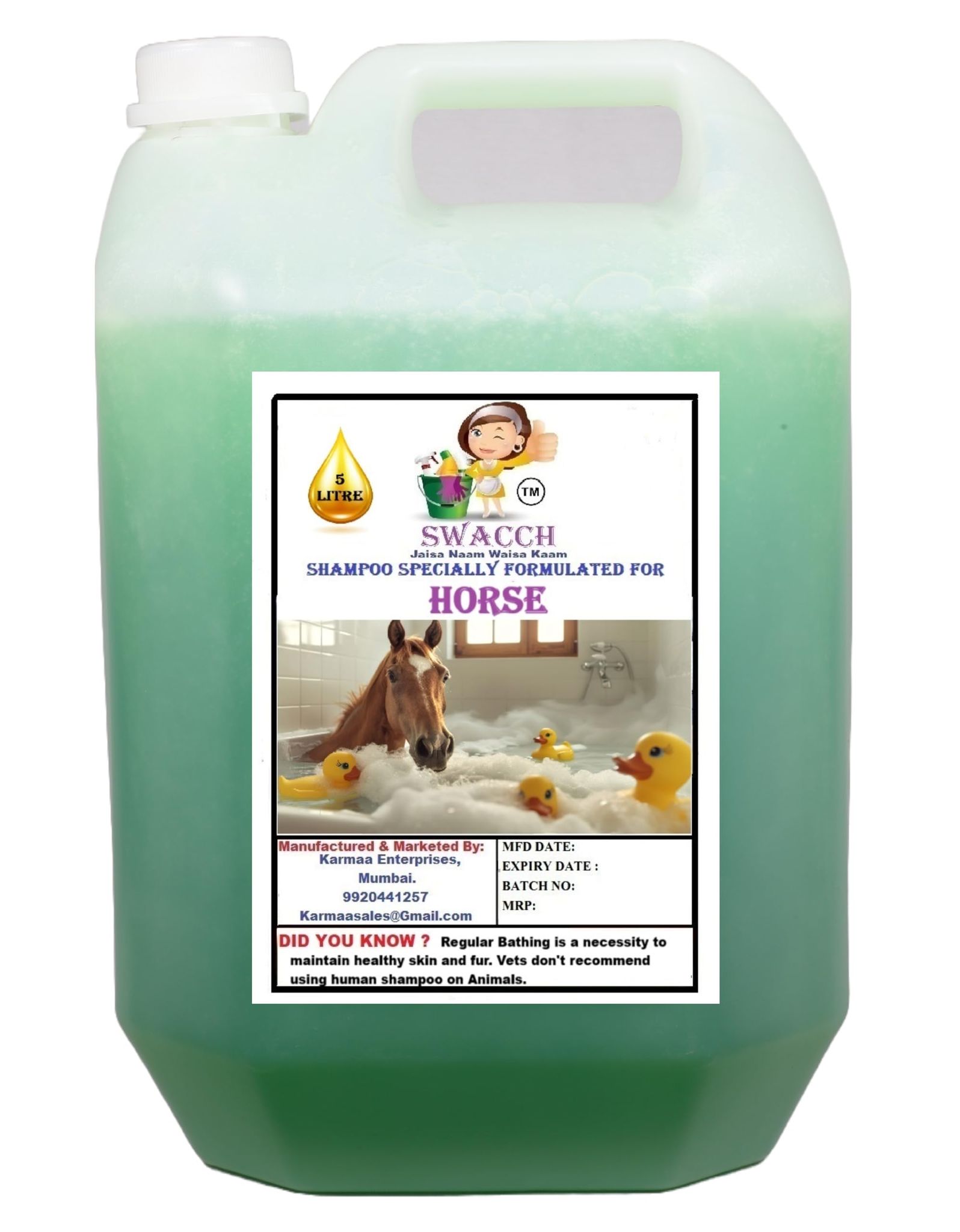 Swacch Shampoo Specially Formulated for Horse (5 Litre) Neem Alovera