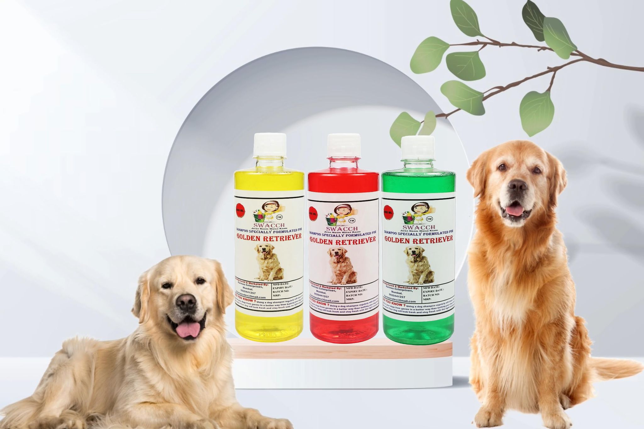 SWACCH Shampoo Specially FORMULATED for Golden Retriever (500ML) (Combo Pack of 3) Jasmine, NEEM ALOVERA & Lemon