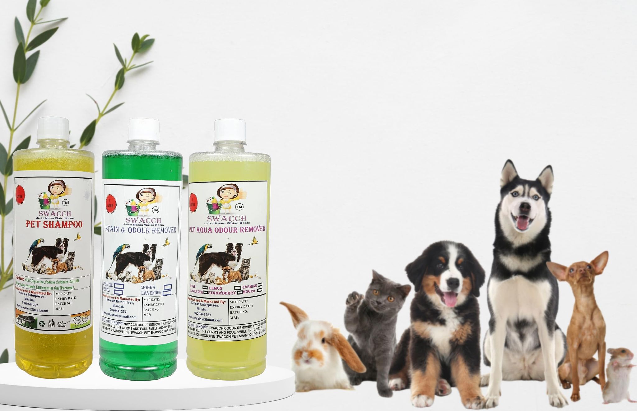 Swacch Shampoo (Lemon) + Deodorizer (Mogra) + Stain Remover (Lemon) 1 Litre Each