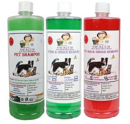 Swacch Shampoo (Jasmine) + Deodorizer (Jasmine) + Stain Remover (Strawberry) 1 Litre Each