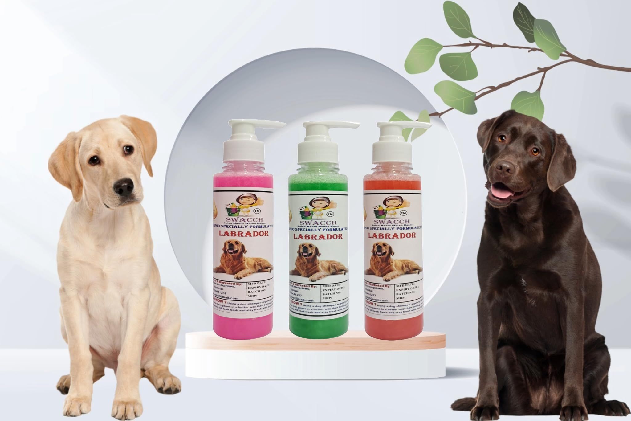 SWACCH Premium Shampoo for Labrador (200ML) (Combo Pack of 3) Rose, NEEM ALOVERA & Jasmine