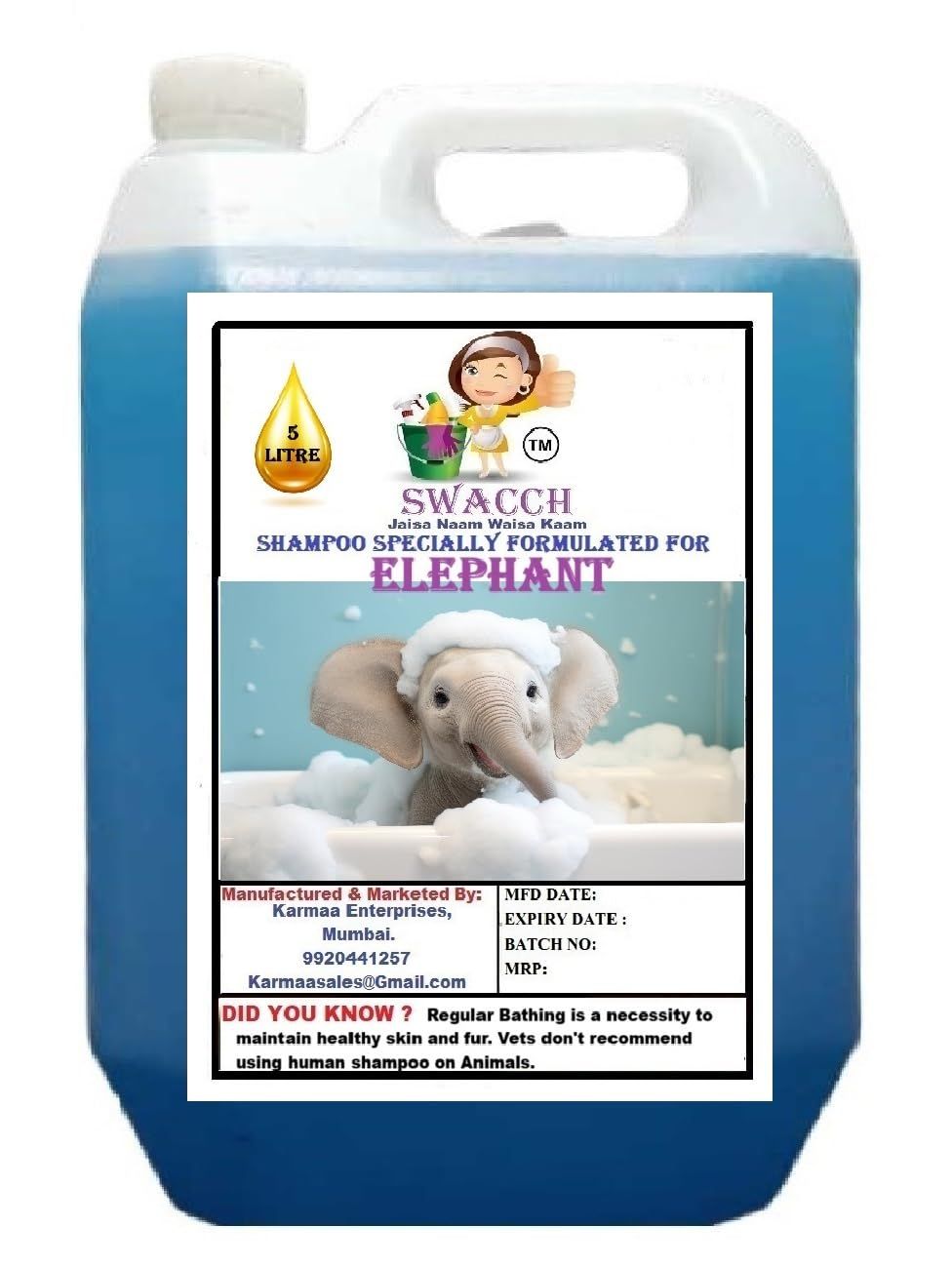 Swacch Shampoo Specially Formulated for Elephant (5 Litre) Lavender
