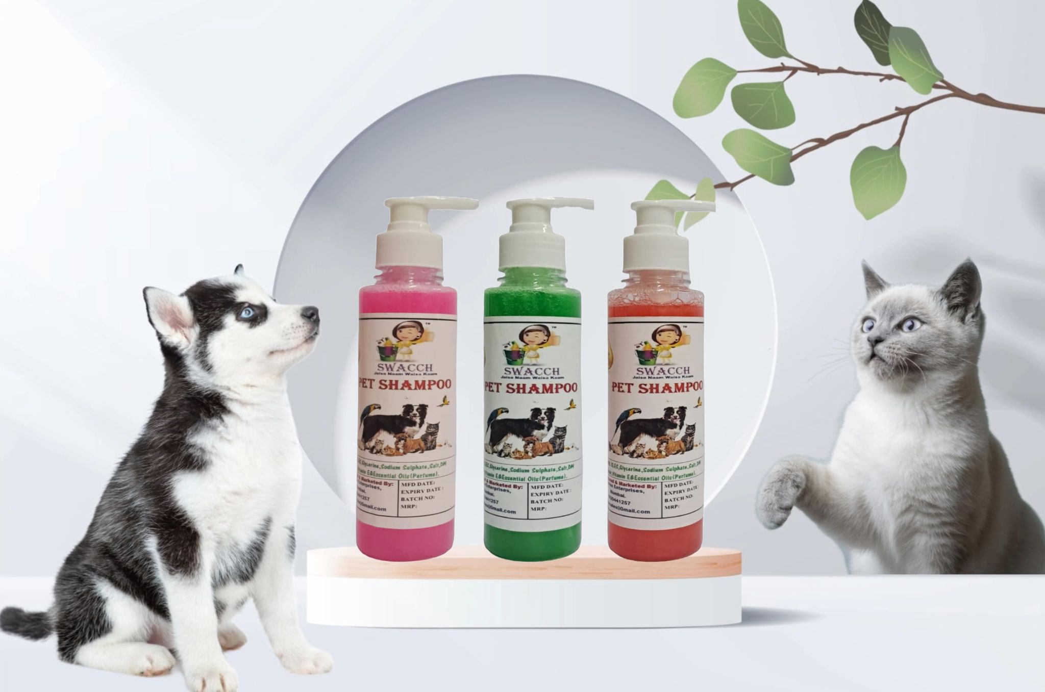 SWACCH Premium Shampoo for PET Shampoo (200ML) (Combo Pack of 3) Rose, NEEM ALOVERA & Jasmine