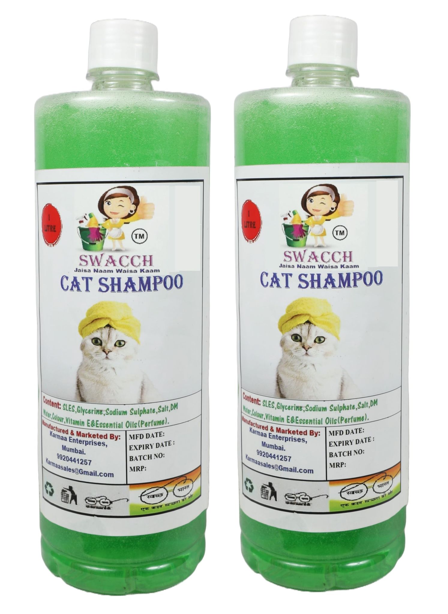 SWACCH CAT Shampoo (1 Litre) (Combo Pack of 2) NEEM ALOVERA