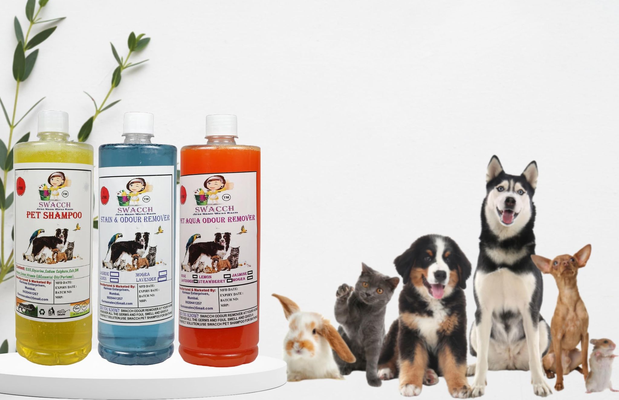 Swacch Shampoo (Lemon) + Deodorizer (Lavender) + Stain Remover (Orange) 1 Litre Each