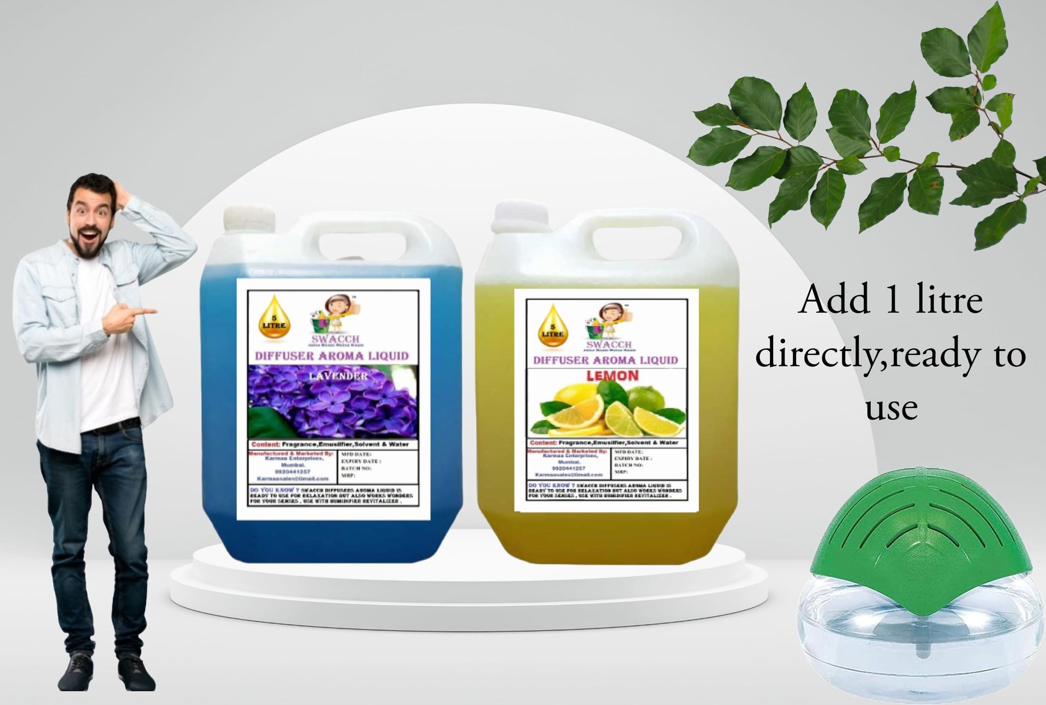 Swacch Diffuser Aroma Liquid (5 Litre) (pack of 2) lavender & Lemon