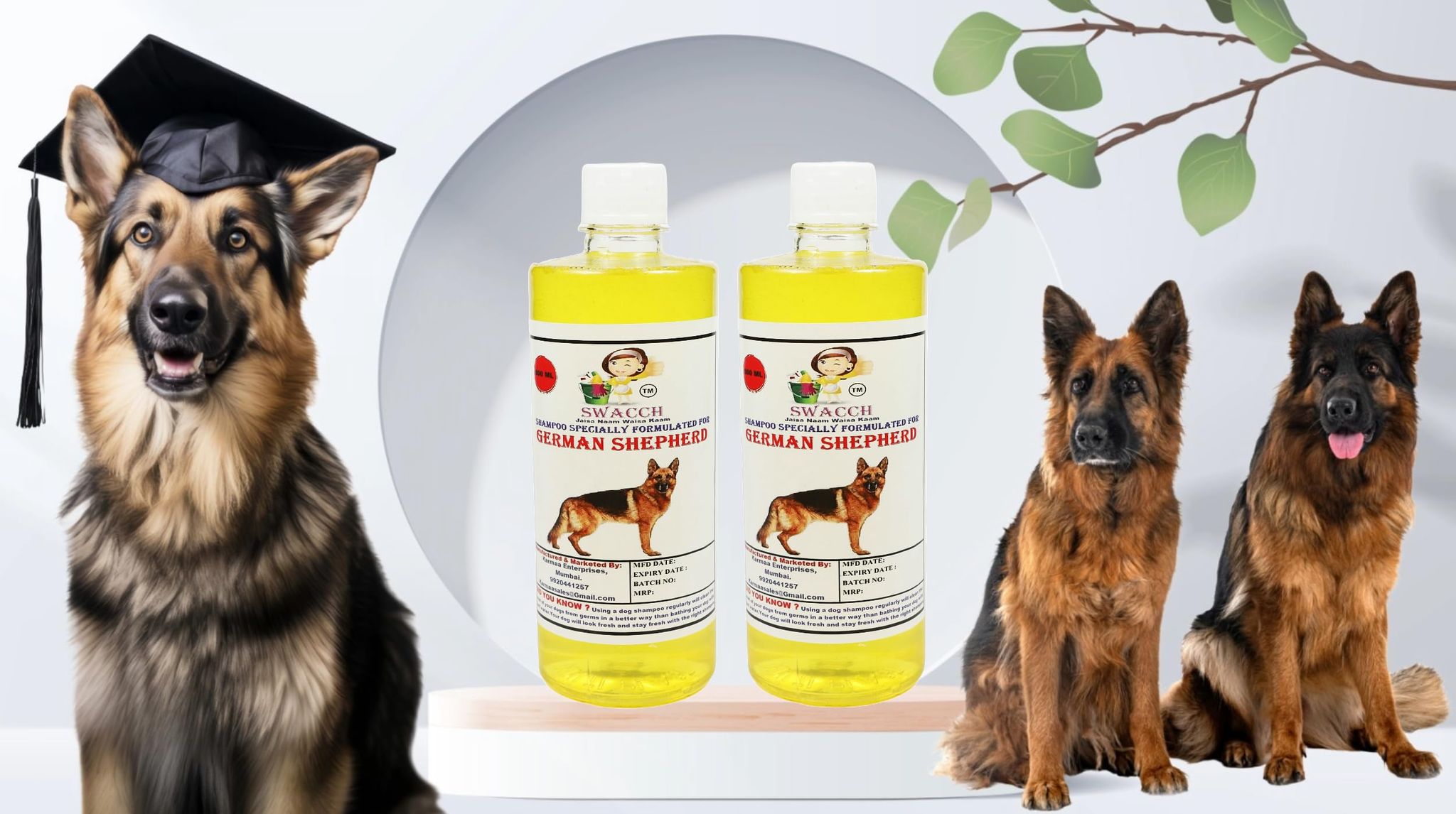 Swacch Shampoo Specially Formulated for German Shepherd (500ML) (Pack of 2) Lemon