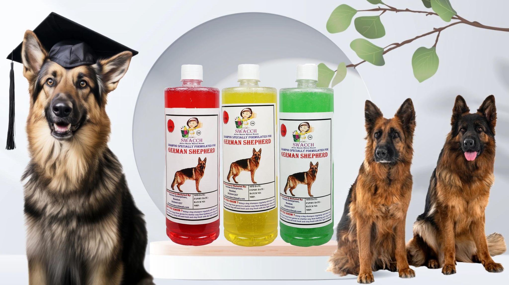Swacch Shampoo Specially Formulated for German Shepherd (1 Litre) (Combo Pack of 3) Jasmine, Lemon & Neem Alovera