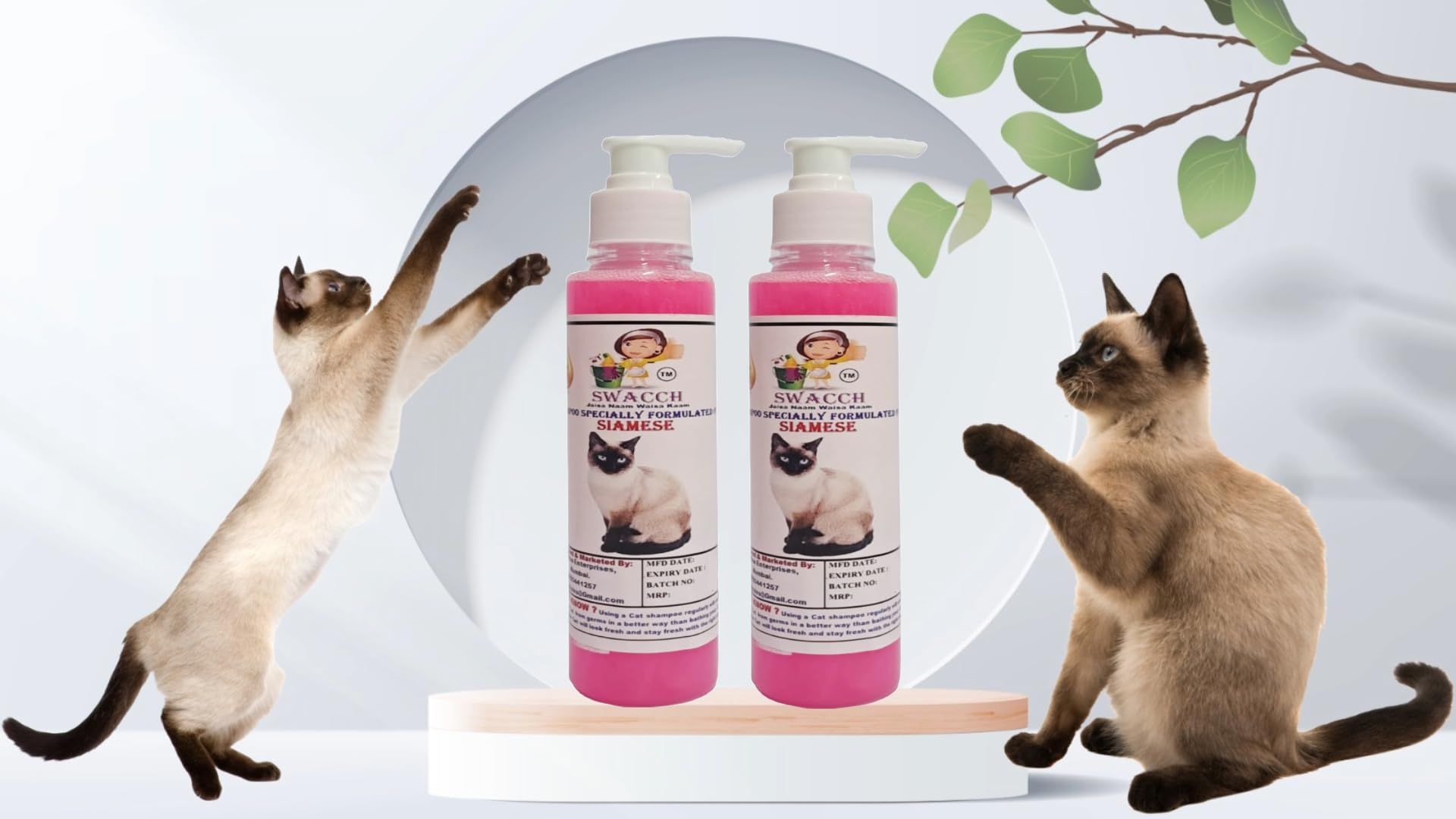 SWACCH Premium Shampoo for Siamese CAT (200ML) (Pack of 2) Rose