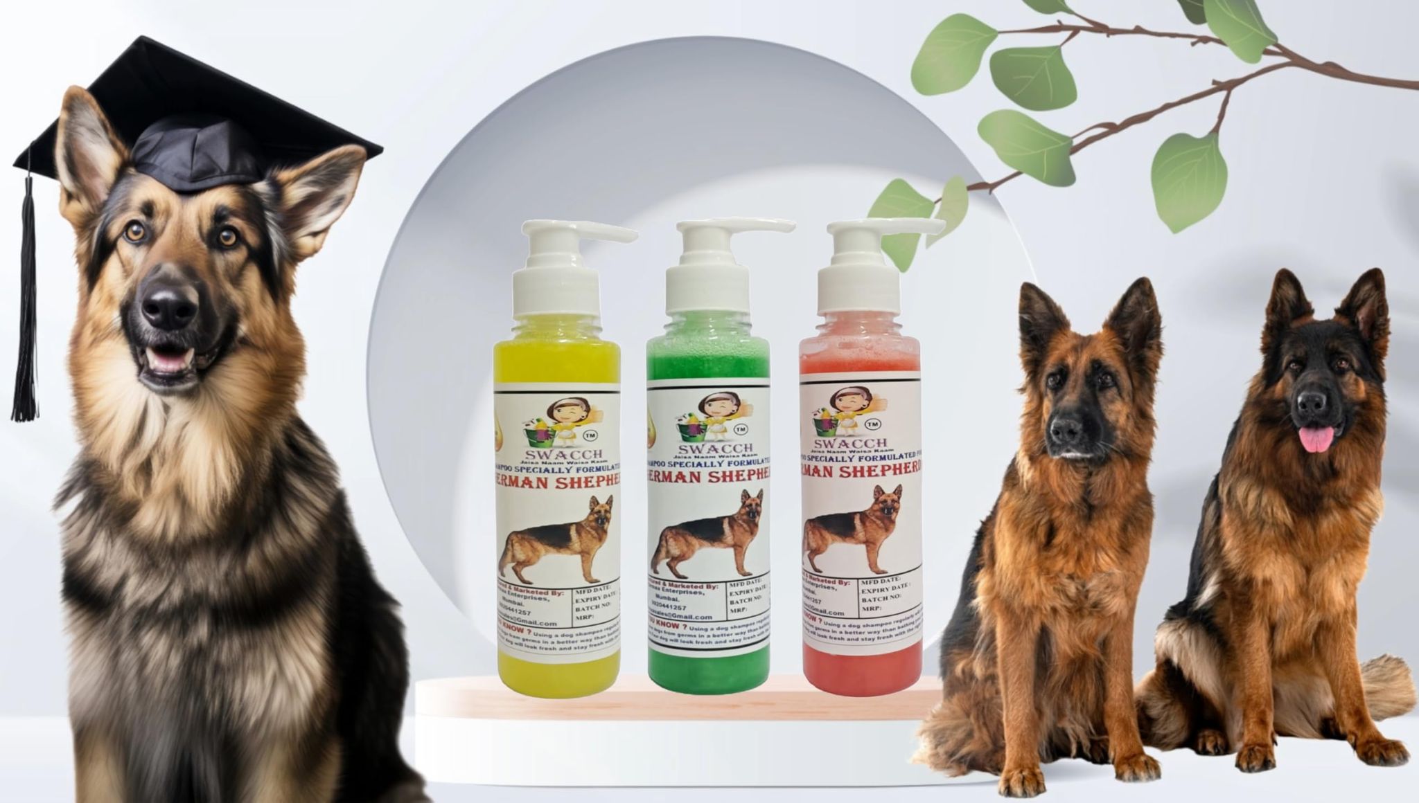 SWACCH Premium Shampoo for German Shepherd (200ML) (Combo Pack of 3) Lemon, NEEM ALOVERA & Jasmine