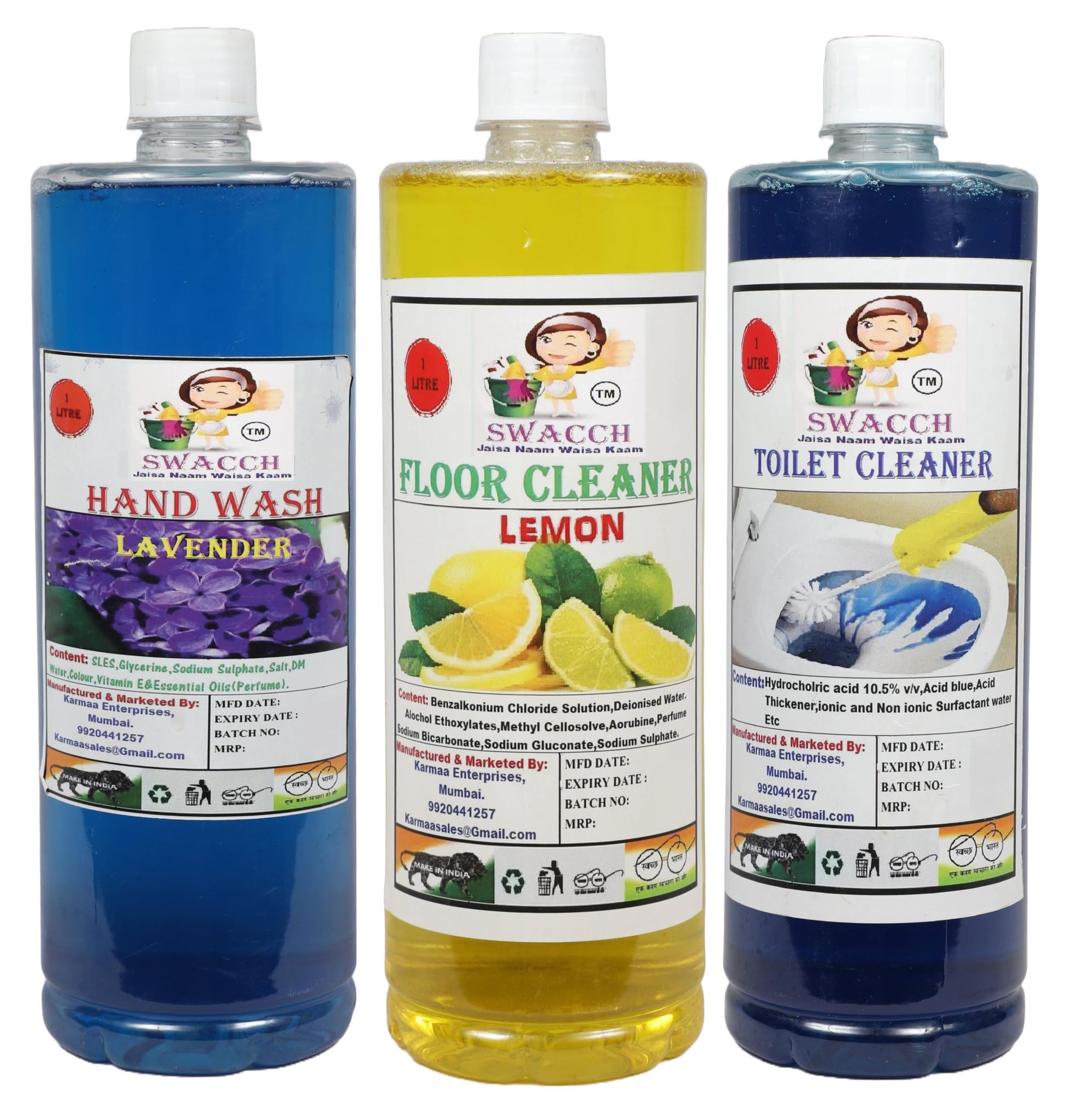 Home Care Combo Hand Wash Lavender, Floor Cleaner Lemon & Toilet Cleaner 1 Litre (Pack of 3)