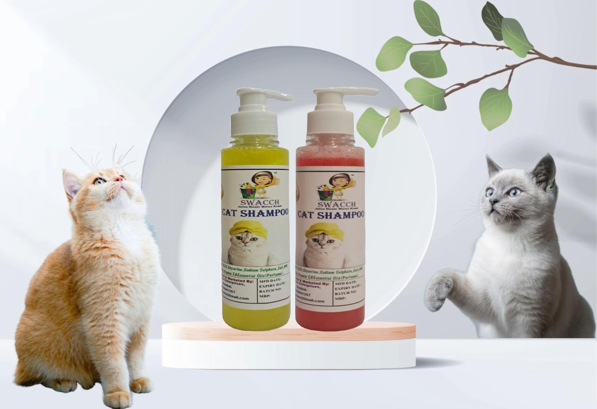 SWACCH Premium Shampoo for CAT Shampoo (200ML) (Combo Pack of 2) Lemon & Strawberry