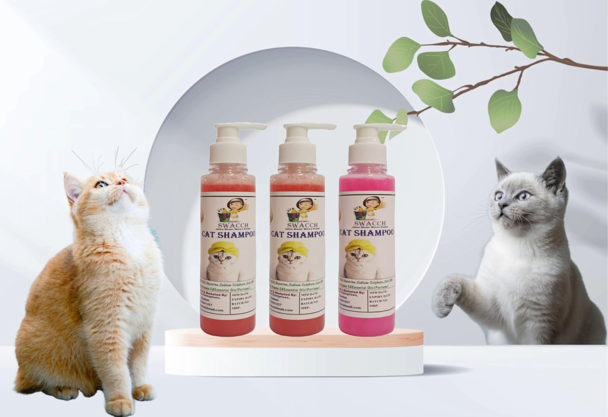 SWACCH Premium Shampoo for CAT Shampoo (200ML) (Combo Pack of 3) Strawberry, Jasmine & Rose