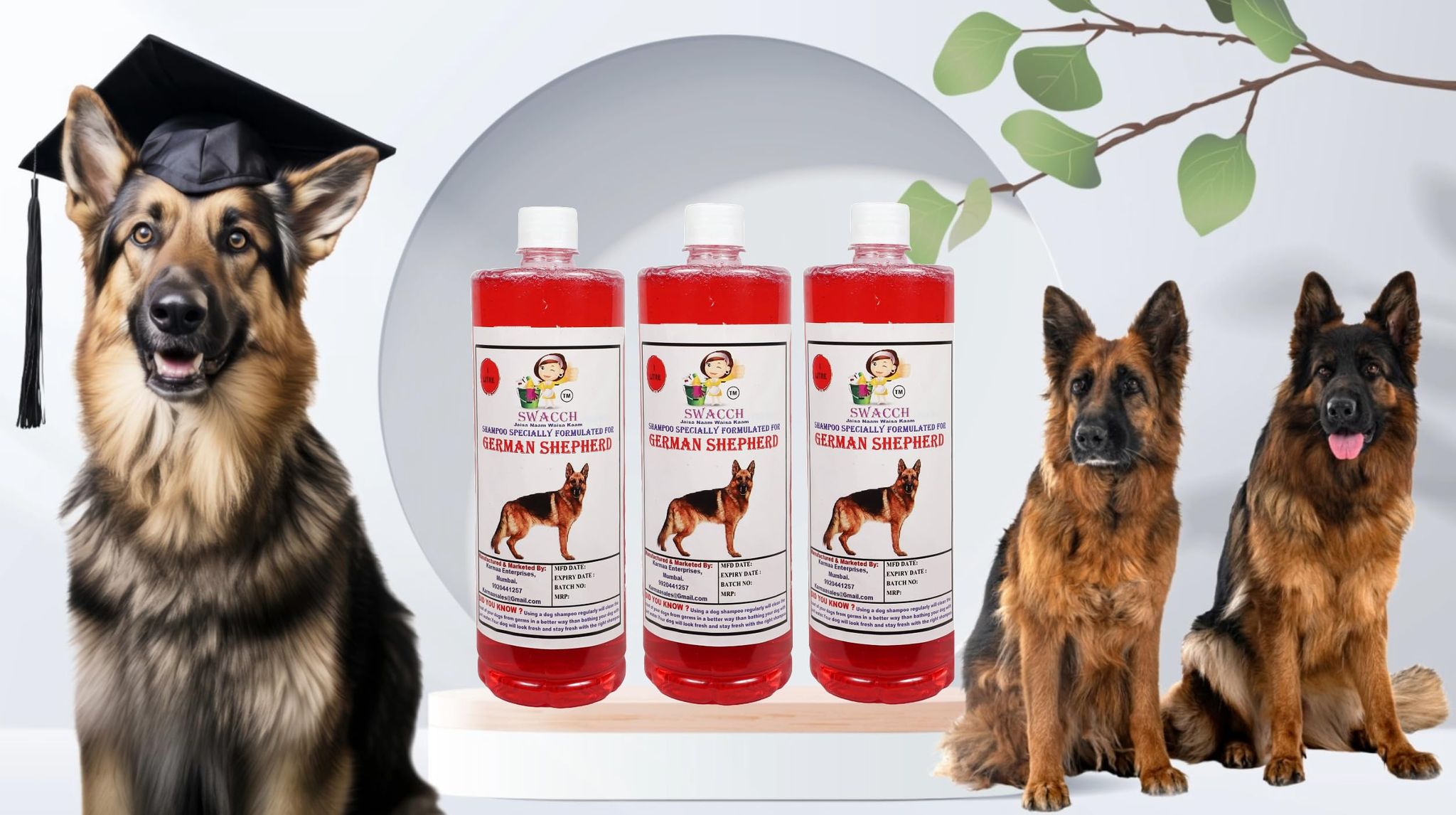 Swacch Shampoo Specially Formulated for German Shepherd (1 Litre) (Pack of 3) Strawberry