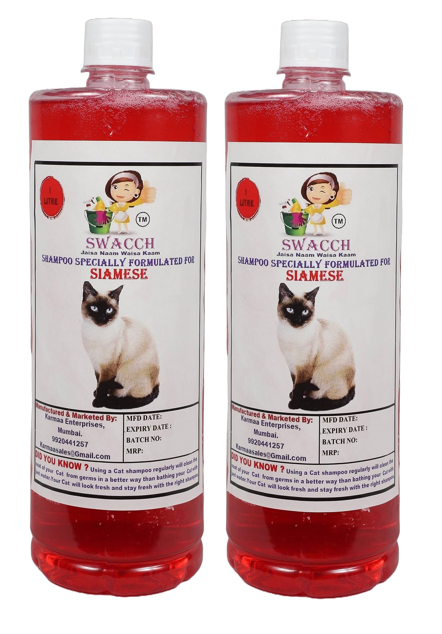 Swacch Shampoo Specially Formulated for Siamese CAT (1 Litre) (Combo Pack of 2) Jasmine