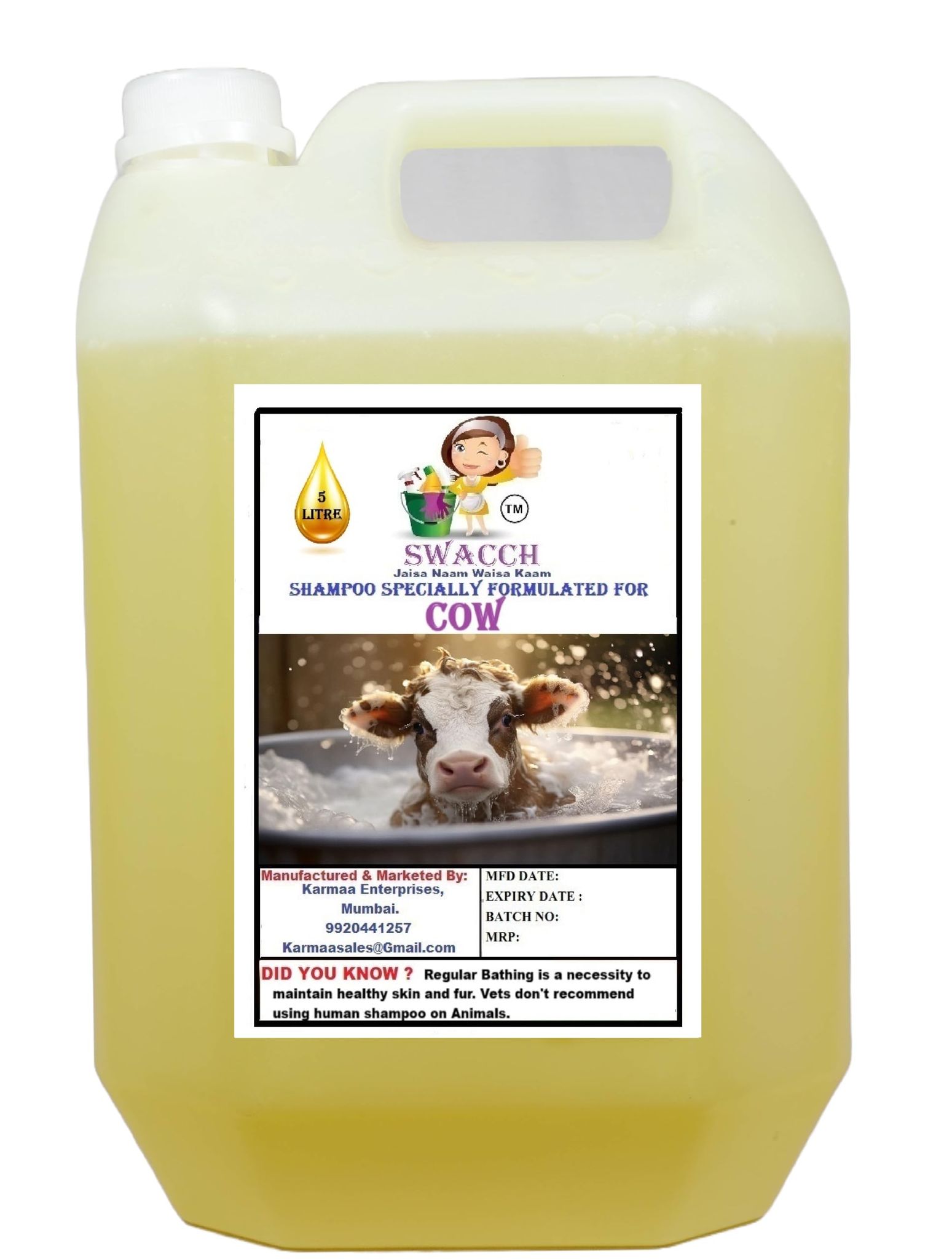Swacch Shampoo Specially Formulated for Cow (5 Litre) Lemon