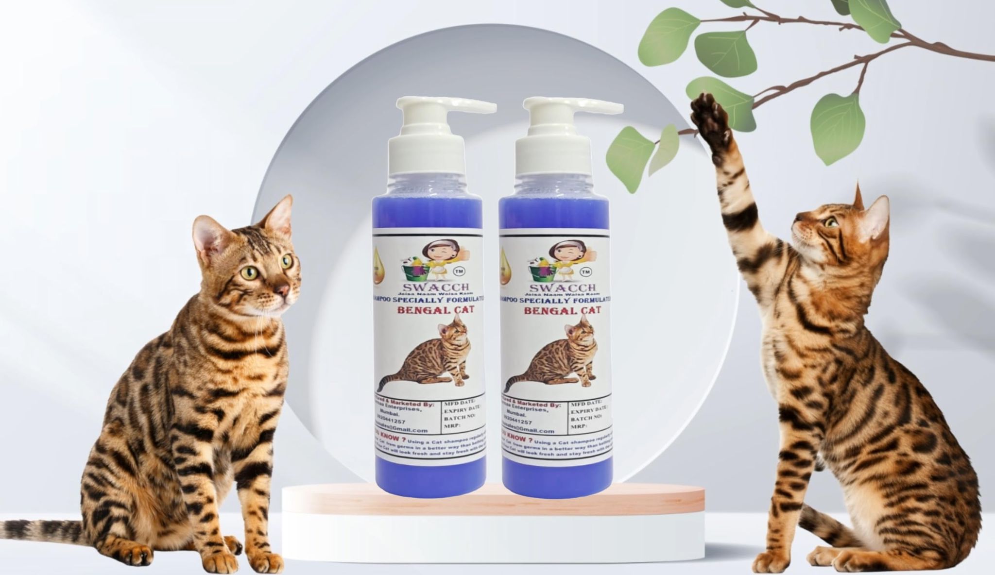 SWACCH Premium Shampoo for Bengal CAT (200ML) (Pack of 2) Lavender