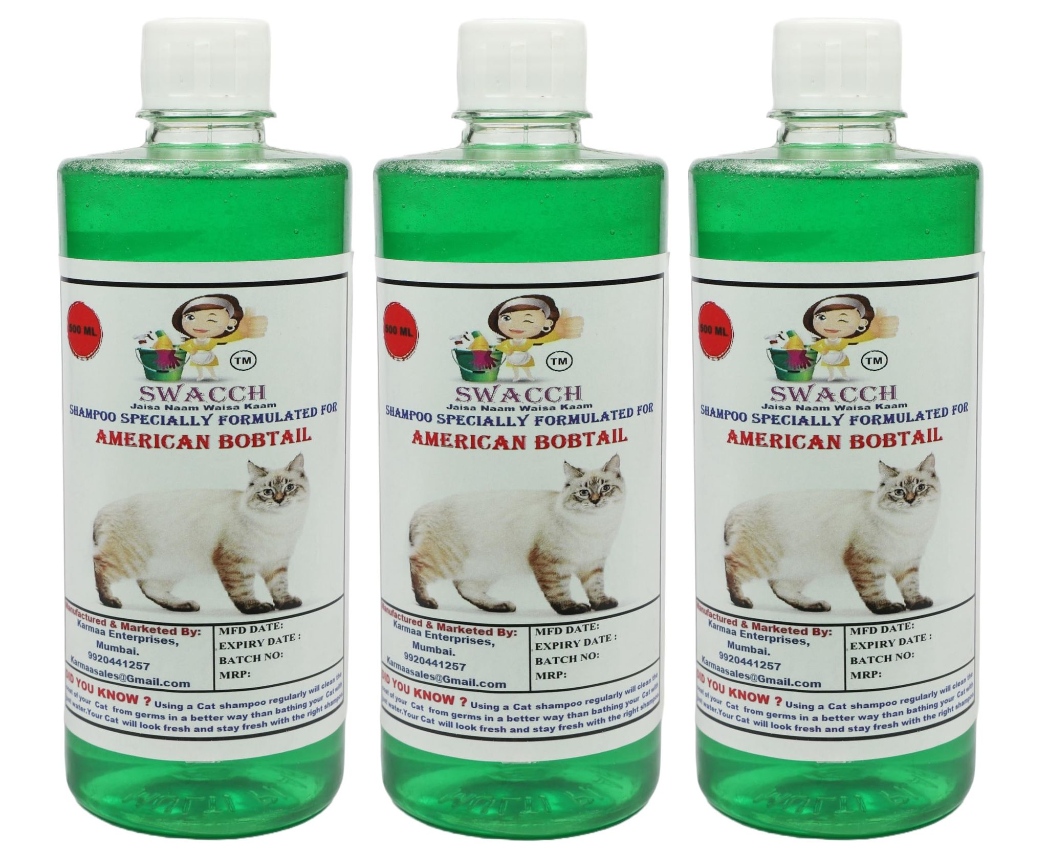 Swacch Shampoo Specially Formulated for American Bobtail (500ml) (Pack of 3) Neem Alovera